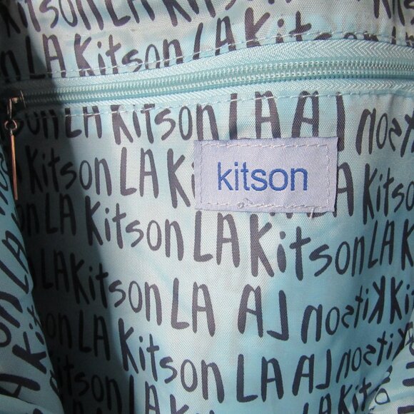 Kitson L.A. Neoprene Tote Bag Large Black and Silver Shoulder Handle Blue Lining - Picture 6 of 11